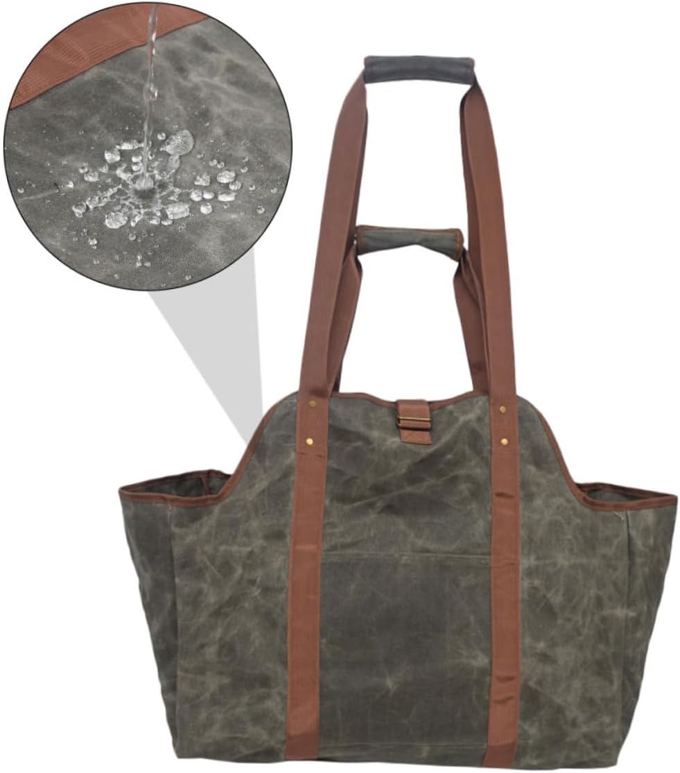 ABOOFAN Log Carrier Waxed Canvas Firewood Holder Tote Storage Bag for Fire Pit Heavy-Duty Fireplace Firewood Tote and Scratch-Resistant Log Carrier for Outdoor Use