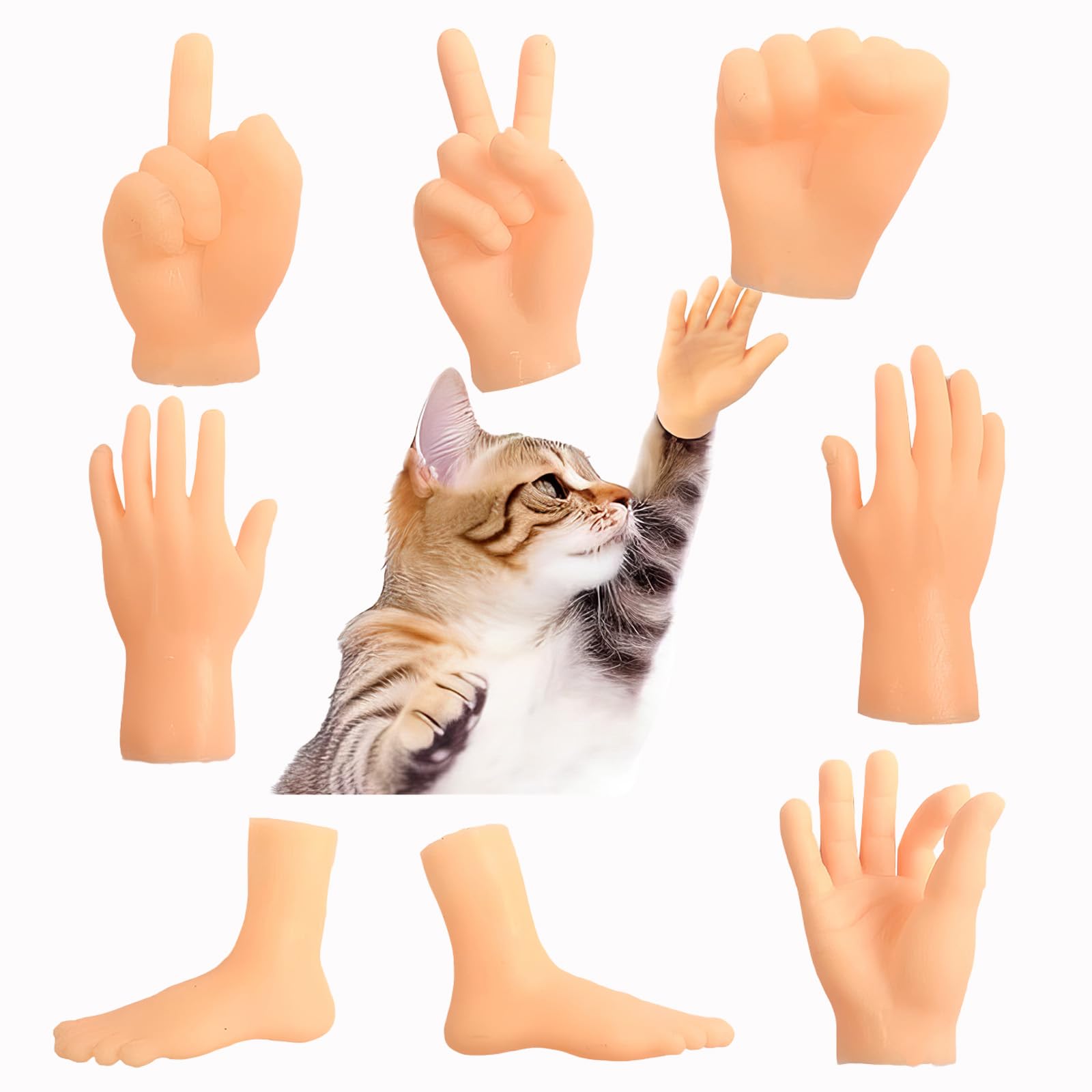 Bygytyo 8 Pcs Tiny Finger Hands Premium Rubber Mini Hand Finger Puppets for Puppet Show,Dogs,Cats,Gag Performance,Party Favors