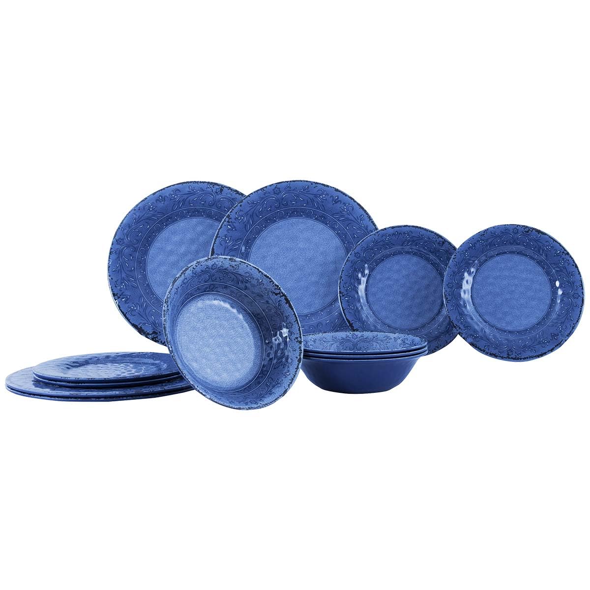 Gimex 12 teiliges Geschirr Set Stone Line Sand Azur oder Opale Campinggeschirr mit Antislip Melamin