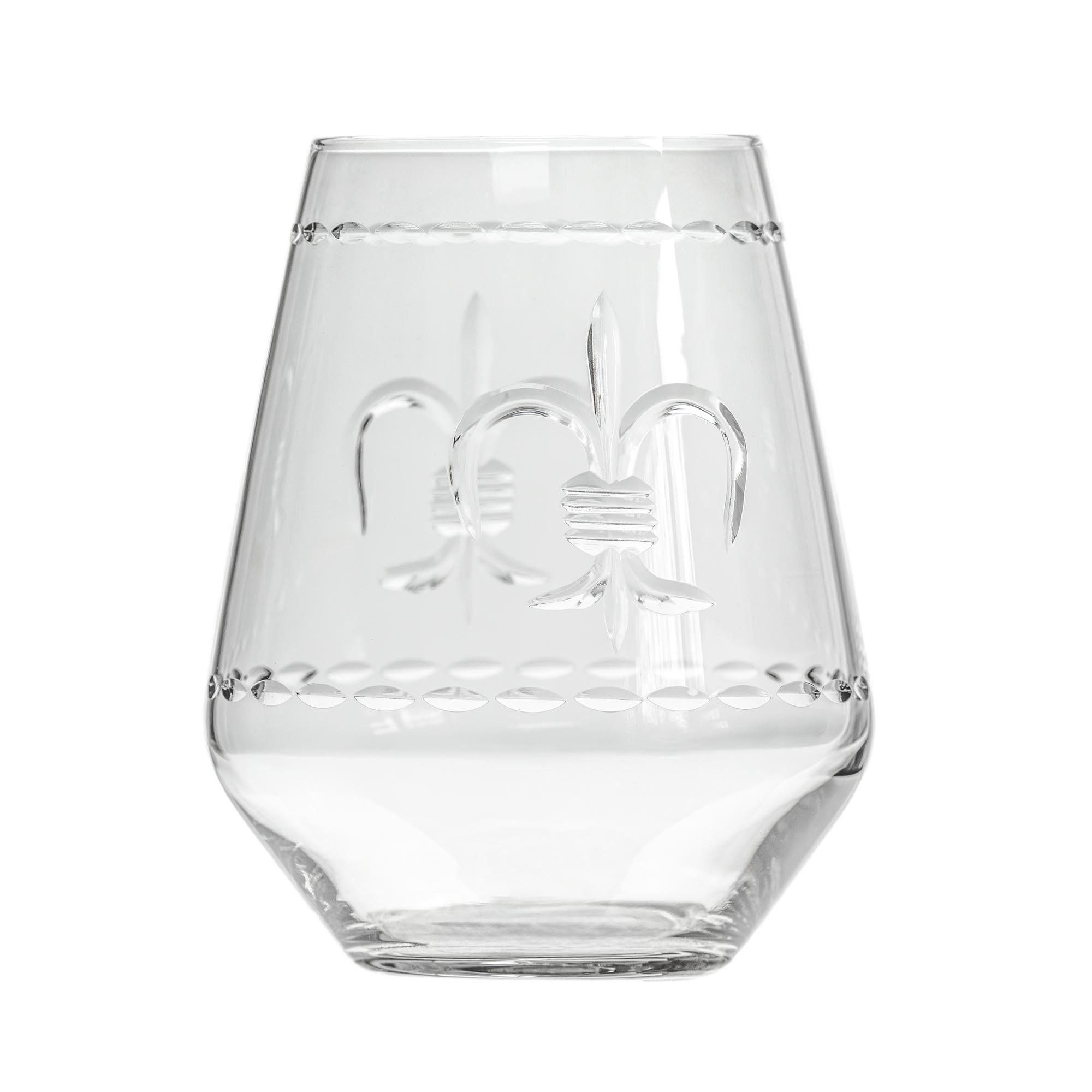 Rolf Glass Fleur De Lis Stemless Wine Tumbler 18 ounce - Stemless Wine Glasses - Lead-Free Glass - Etched Tumbler Glasses - Proudly Made in the USA (Set of 4)