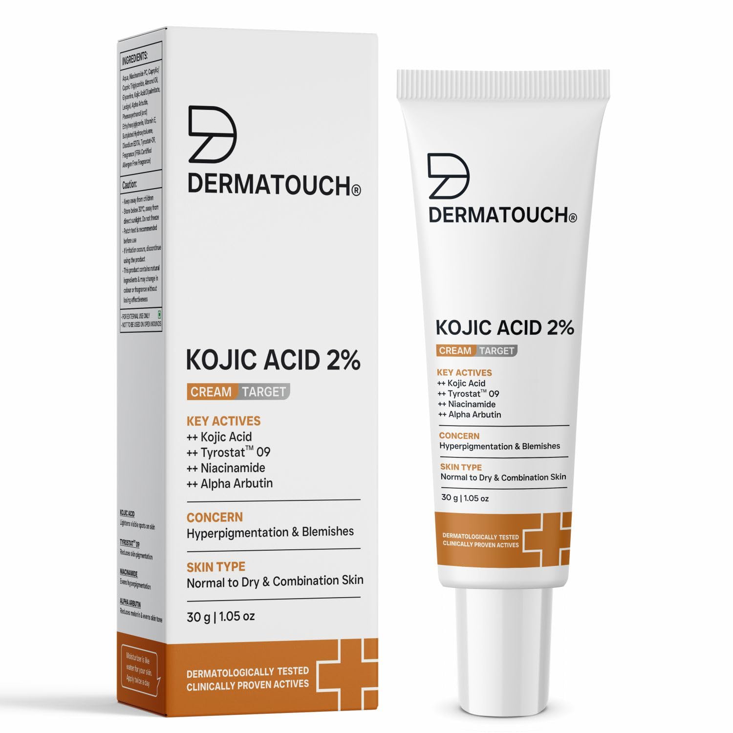 DERMATOUCH Kojic Acid 2% Cream | Non-greasy | For Pigmentation, Blemishes and Dark Spots reduction - 30G