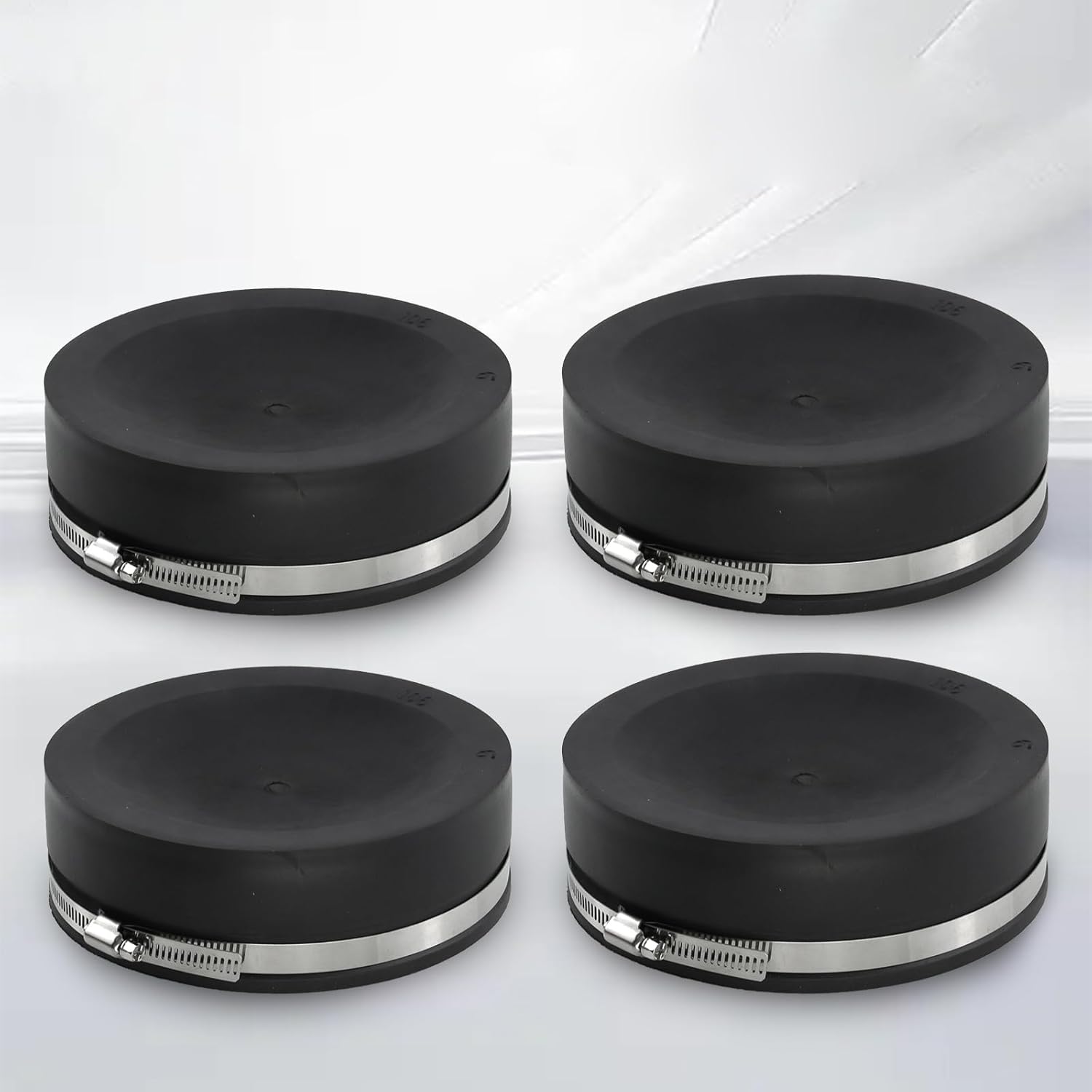 RULLINE 4 PCS 6" Flexible PVC Cap with Stainless Steel Clamps Sewer Cleanout Cap Black PVC Pipe Cap Inner Diameter 6.3" Suitable for 6" Pipes