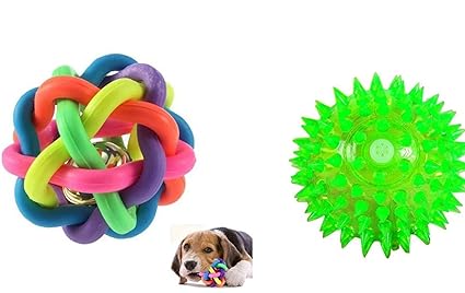 SCOOBEE Sound Ball with Bell and Free Led Squeaky Lighting for Dogs and Puppies, Medium/Small (Multicolour) - Pack of 2