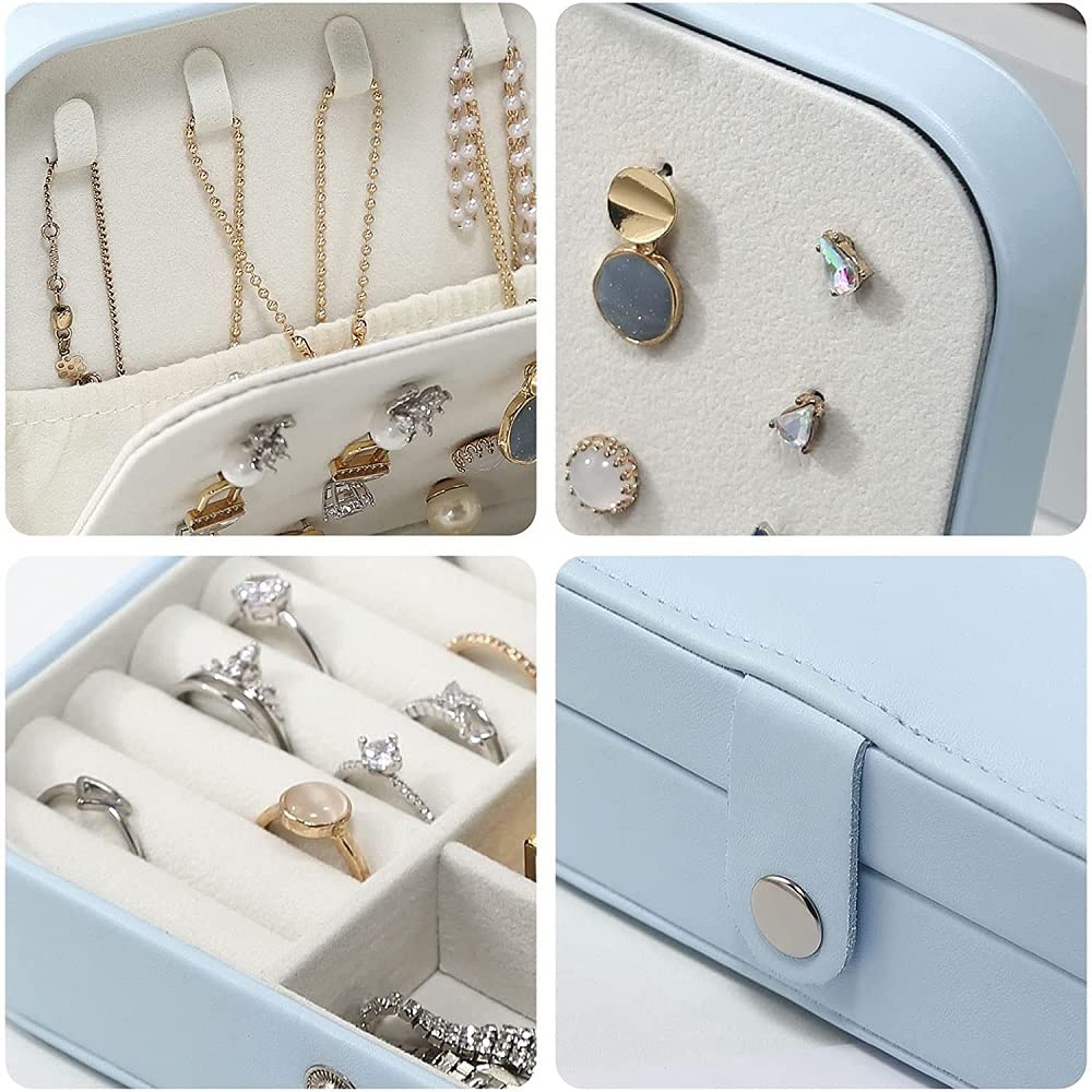 Boîte à Bijoux De Voyage En Cuir Matelassé - Avec Miroir, Compartiments, Idéale Cadeau Noël
