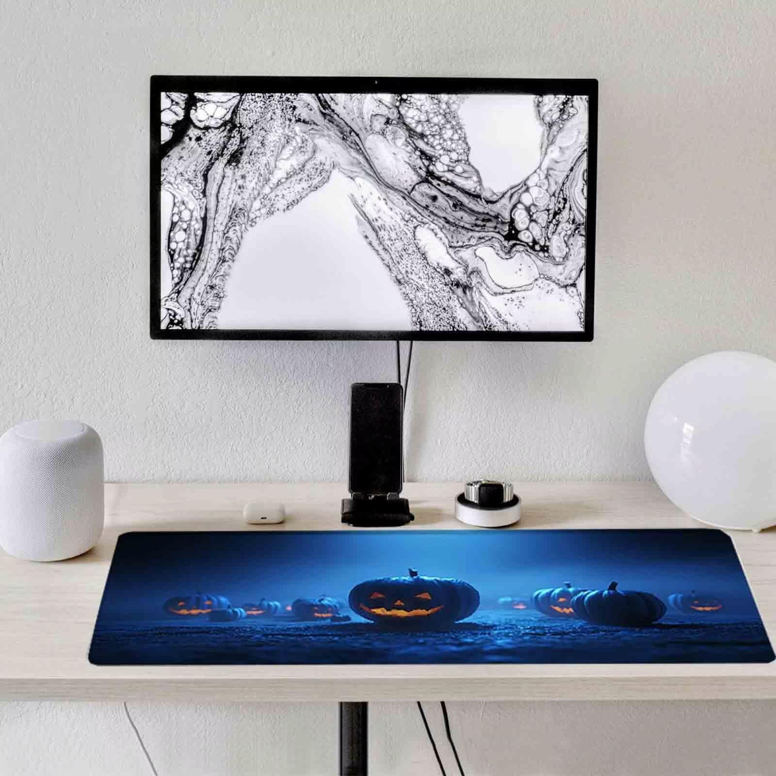 Niebieska podkładka pod mysz Halloween XXL podkładka pod mysz 1200 x 600 mm podkładka pod mysz z przeszytymi krawędziami i gumową podstawą antypoślizgowa podkładka pod mysz XXL do komputera, laptopa