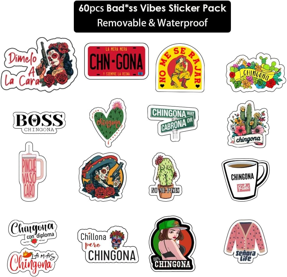 Image of Funny Chingona Stickers for Mexican Latina Women, Bold Hispanic Heritage Decals for Water Bottles Laptop Kindle, Vibrant Chicana Power Gift Set, Waterproof Vinyl