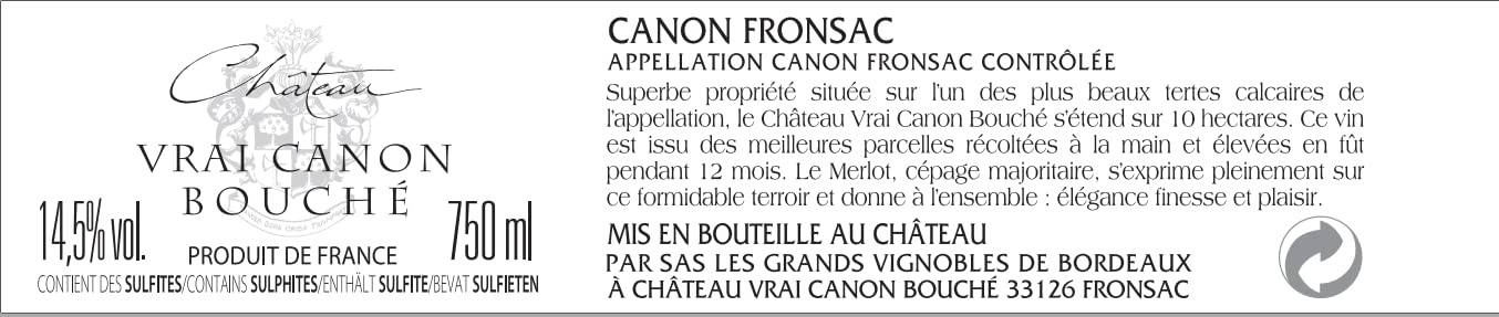 Château Vrai Canon Bouché - Vin Rouge - AOP Canon-Fronsac - Millésime 2014 - 1 bouteille x 75cl