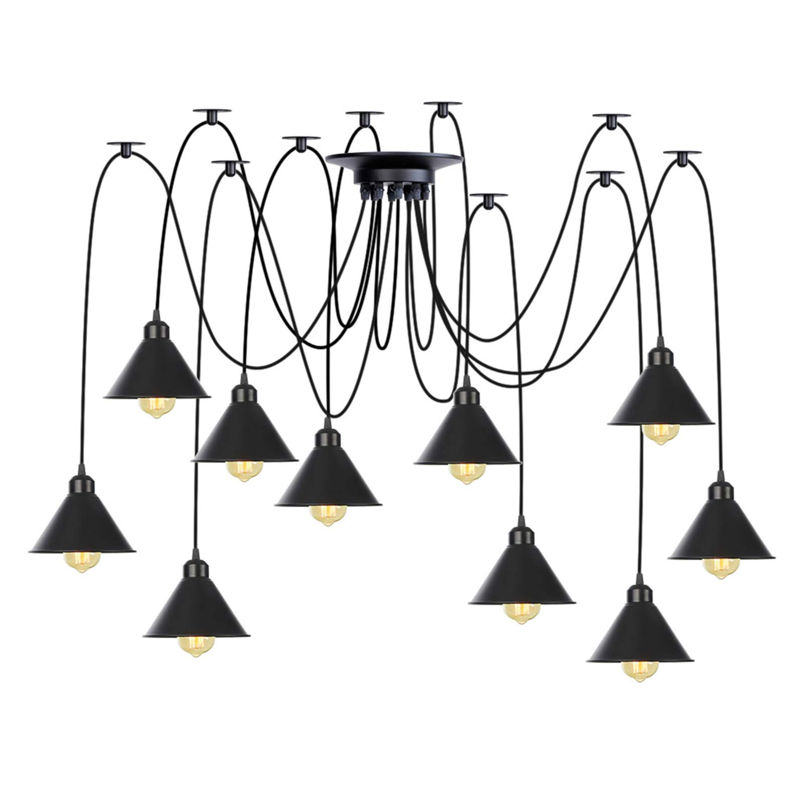 Lampes Suspendues Vintage en Métal, Lustre Industriel Réglable 3 à 10 Lumières