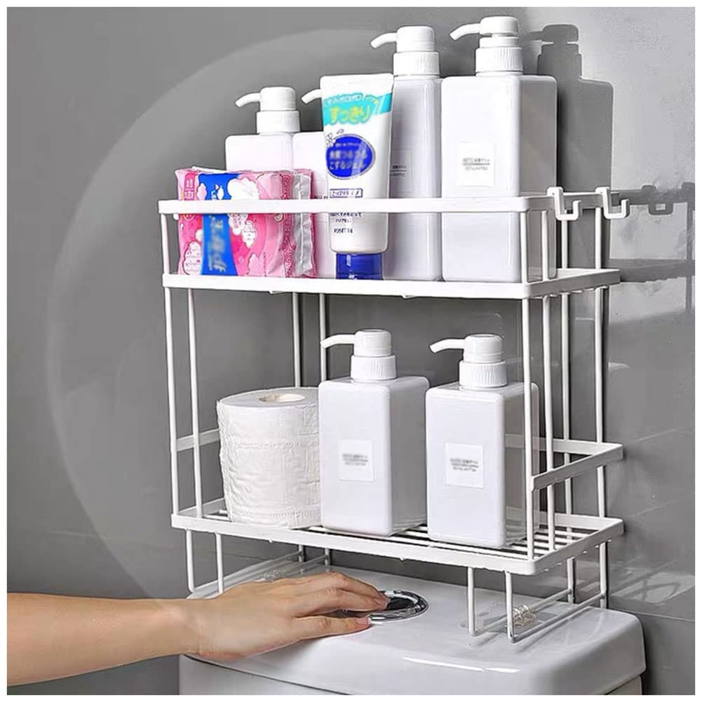 AYCDL Bathroom Shelf Above Toilet Black Wall-Mounted nizer for WC Shower Storage Space-Saving Bathroom Accessories Stylish Toilet Shelf Home nization Soluti,White2