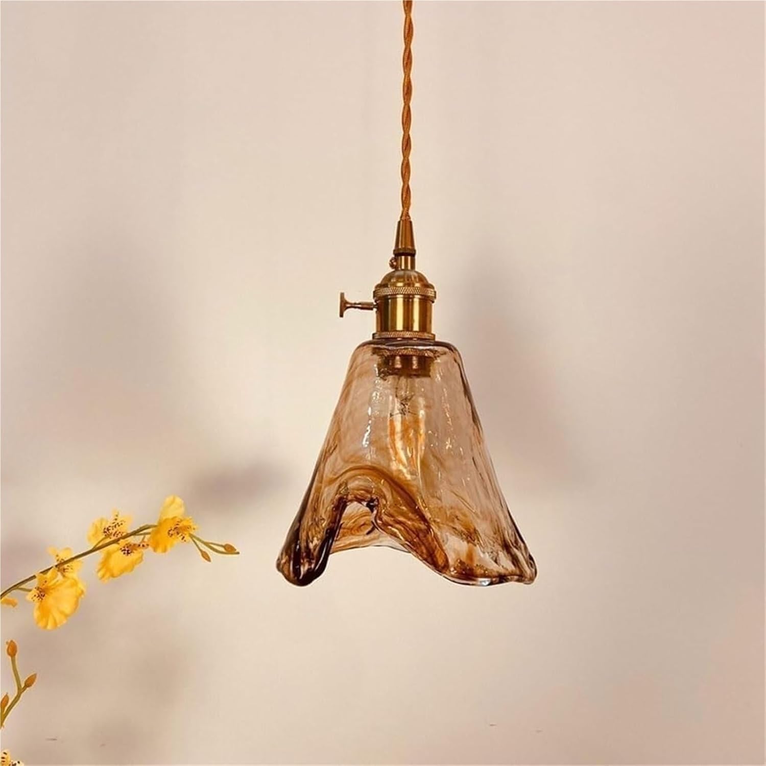 Lights Indoor Amber Glass Umbrella Ceiling Hanging Lamp Modern Decorative for Kitchen Island Dining Room Living Room Bedroom