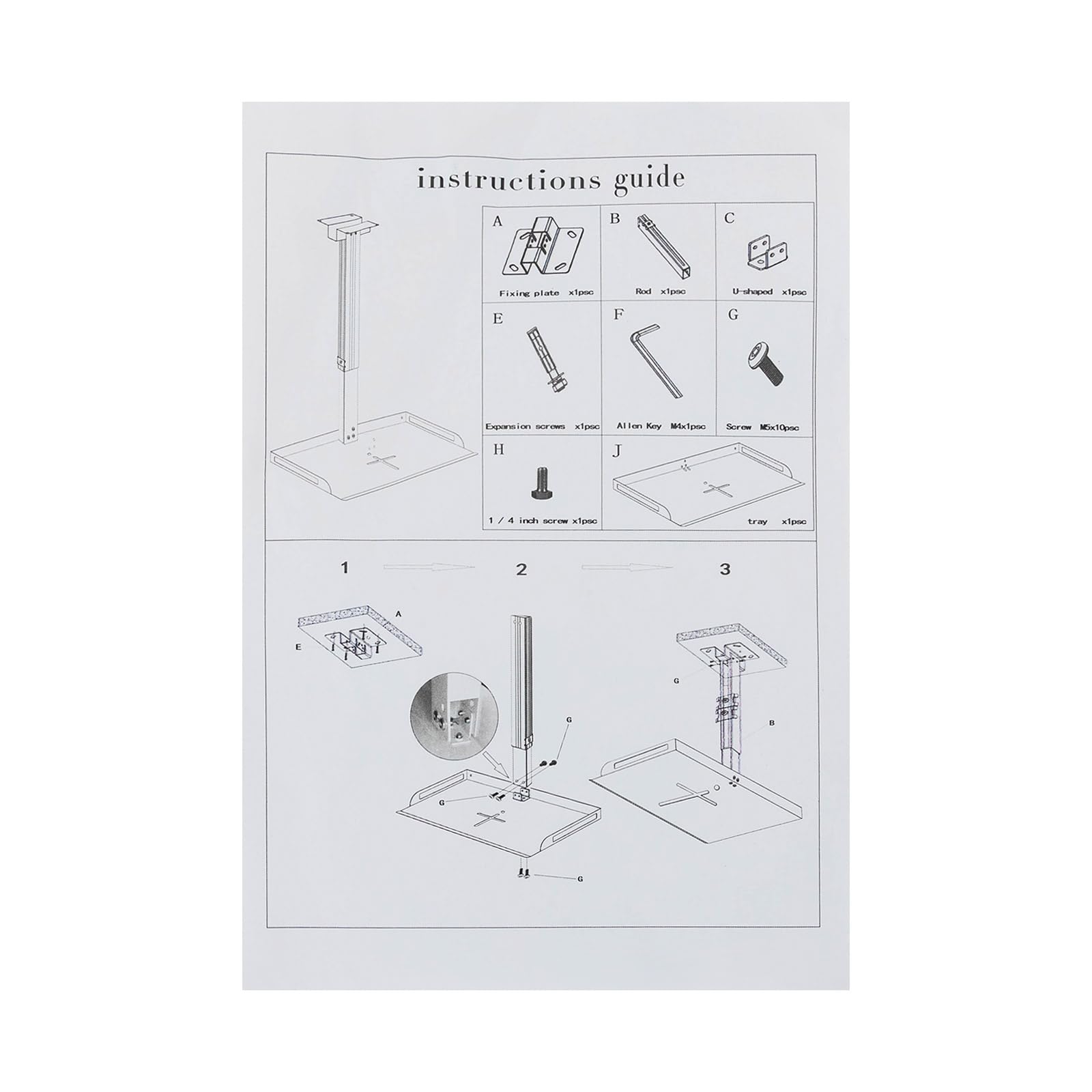 Supporto universale per proiettore con vassoio, per soffitto fino a 14 kg, vassoio 35 x 22 cm, altezza regolabile 34 – 56 cm