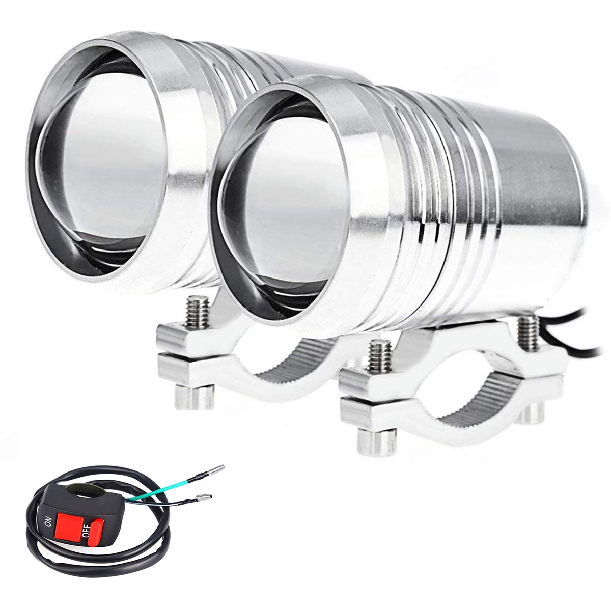 2 pezzi faro moto 6500K bianco colore U2 moto luce del punto per moto ATV camion, auto bicicletta barca con interruttore off/on colore nero/bianco