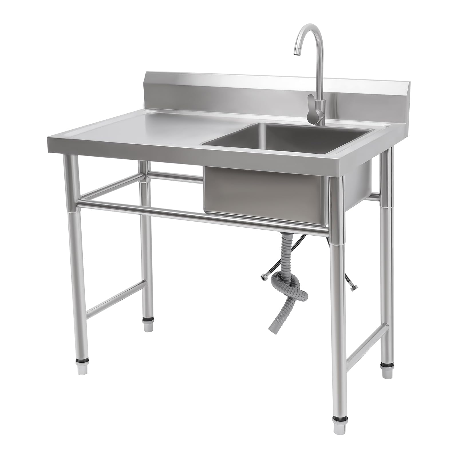 Küchenspüle Freistehende Edelstahl Spültisch 4 Wasserauslass-Modi Werkbank Spülbecken mit Arbeitsfläche für Restaurant, Garage oder Waschküche, 100x60cm (Rechts Spüle)