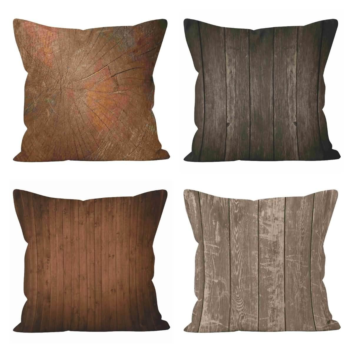 Lino Federe Cuscini Letto Matrimoniale Fantasia Federe x Cuscino Divano 50x50cm, Venatura del Legno Fodere Cuscini Poltrona Copricuscino Viaggio Divano da Salotto 4Pcs