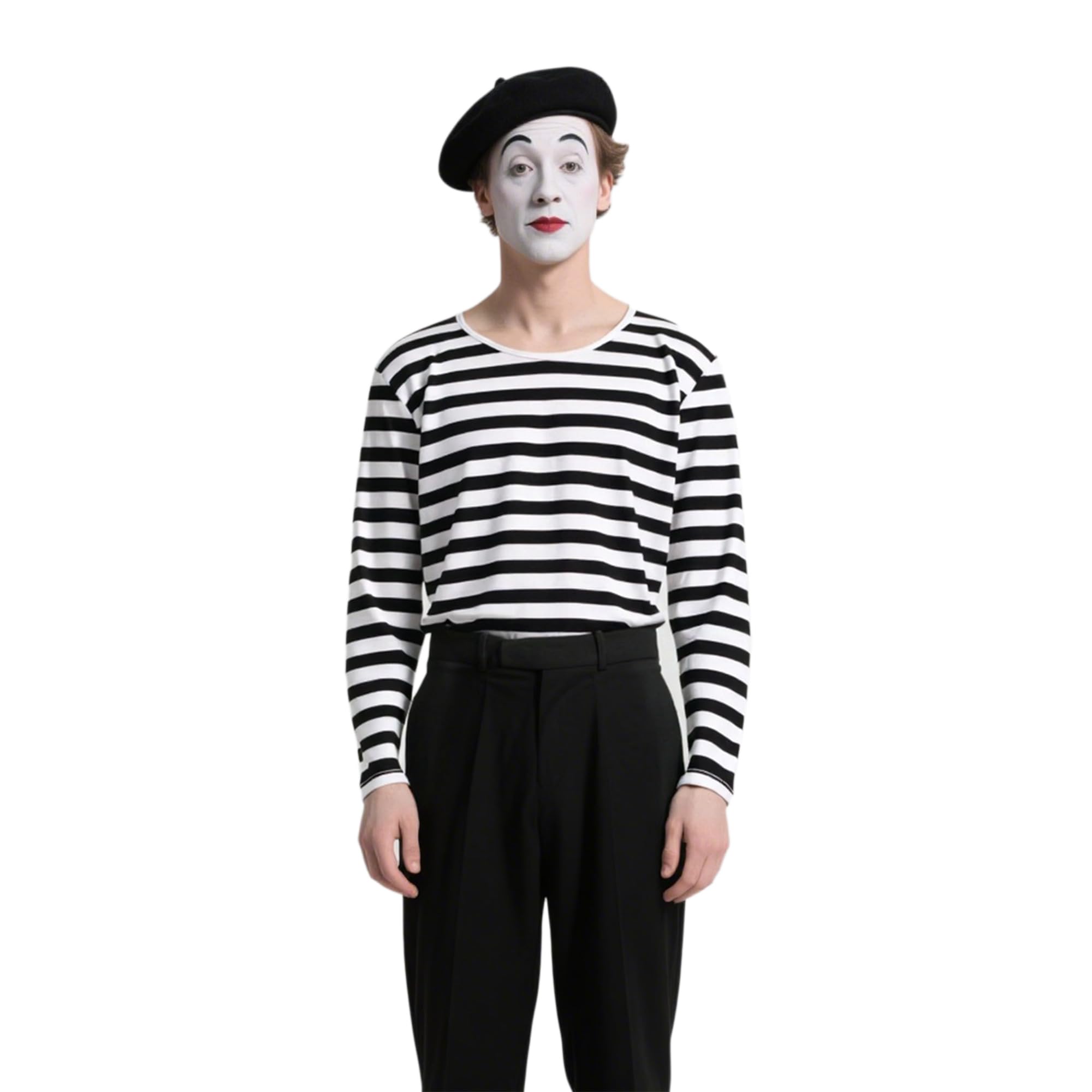 Wildarms men mime costume french artist outfit halloween cosplay shirt beret set