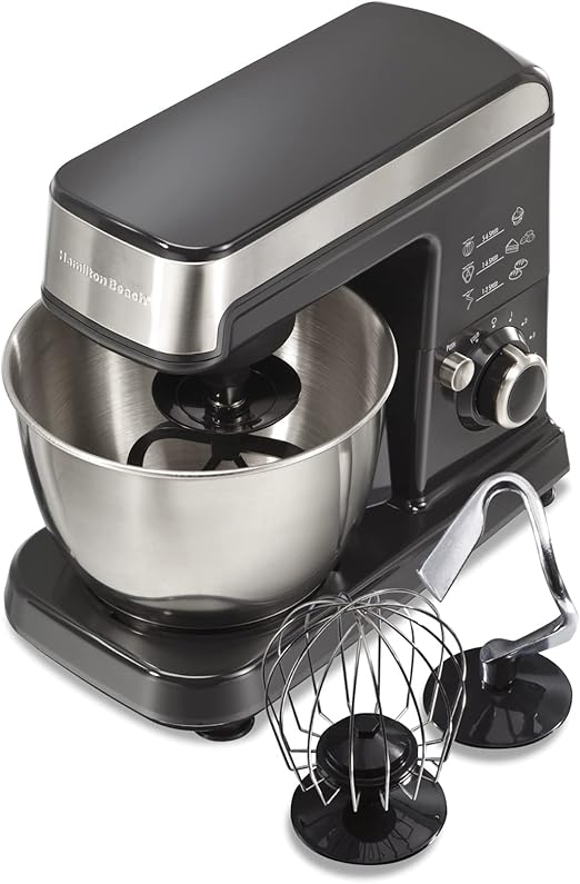Hamilton Beach 63326 6 Speed Orbital Stand Mixer, Grey and Stainless