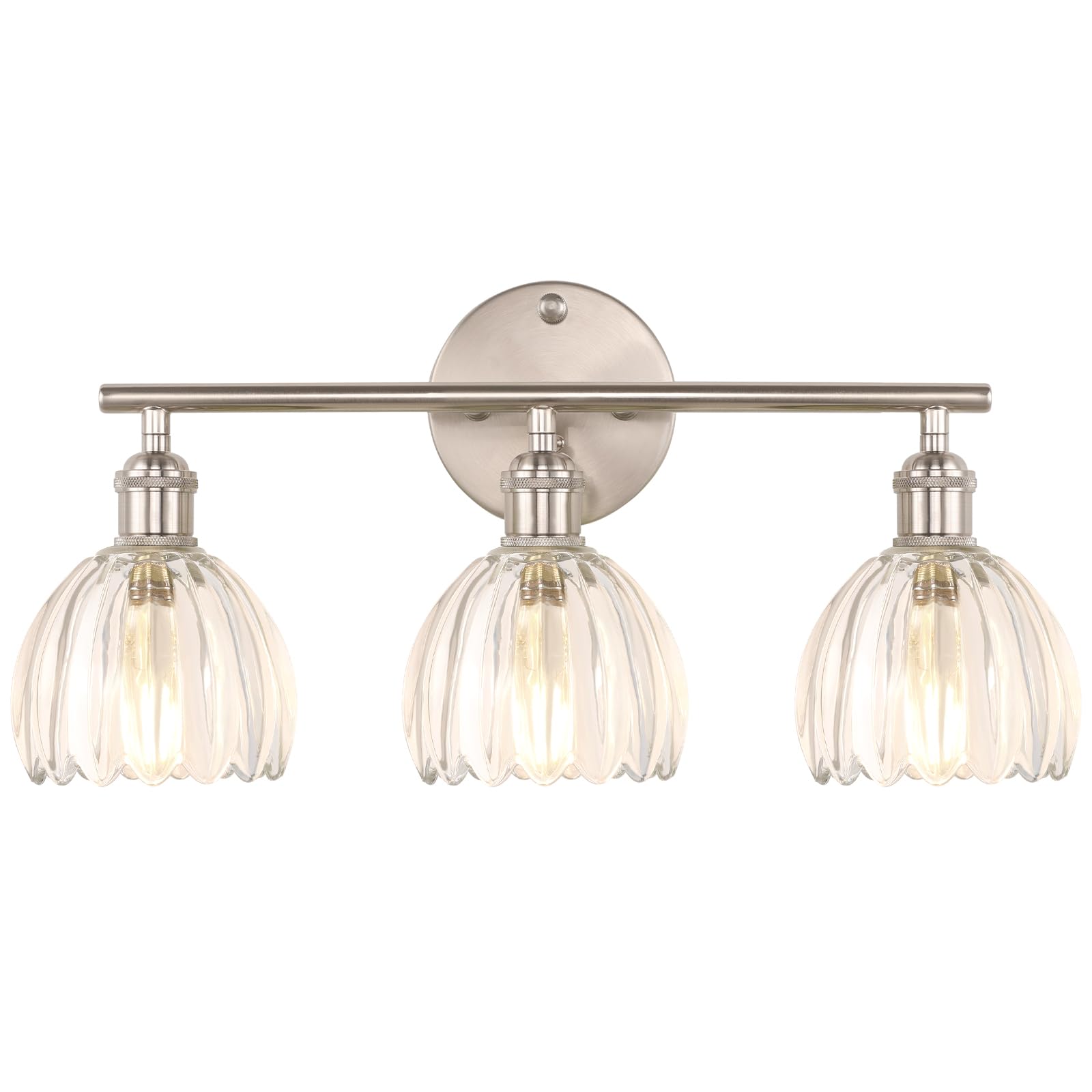 Shenmoyl Bathroom Light Fixtures, 3-Light Vanity wall Light Over Mirror with Clear Tulip Glass Shade for Bedroom Living Room (Bulb Not Included), Satin Nickel