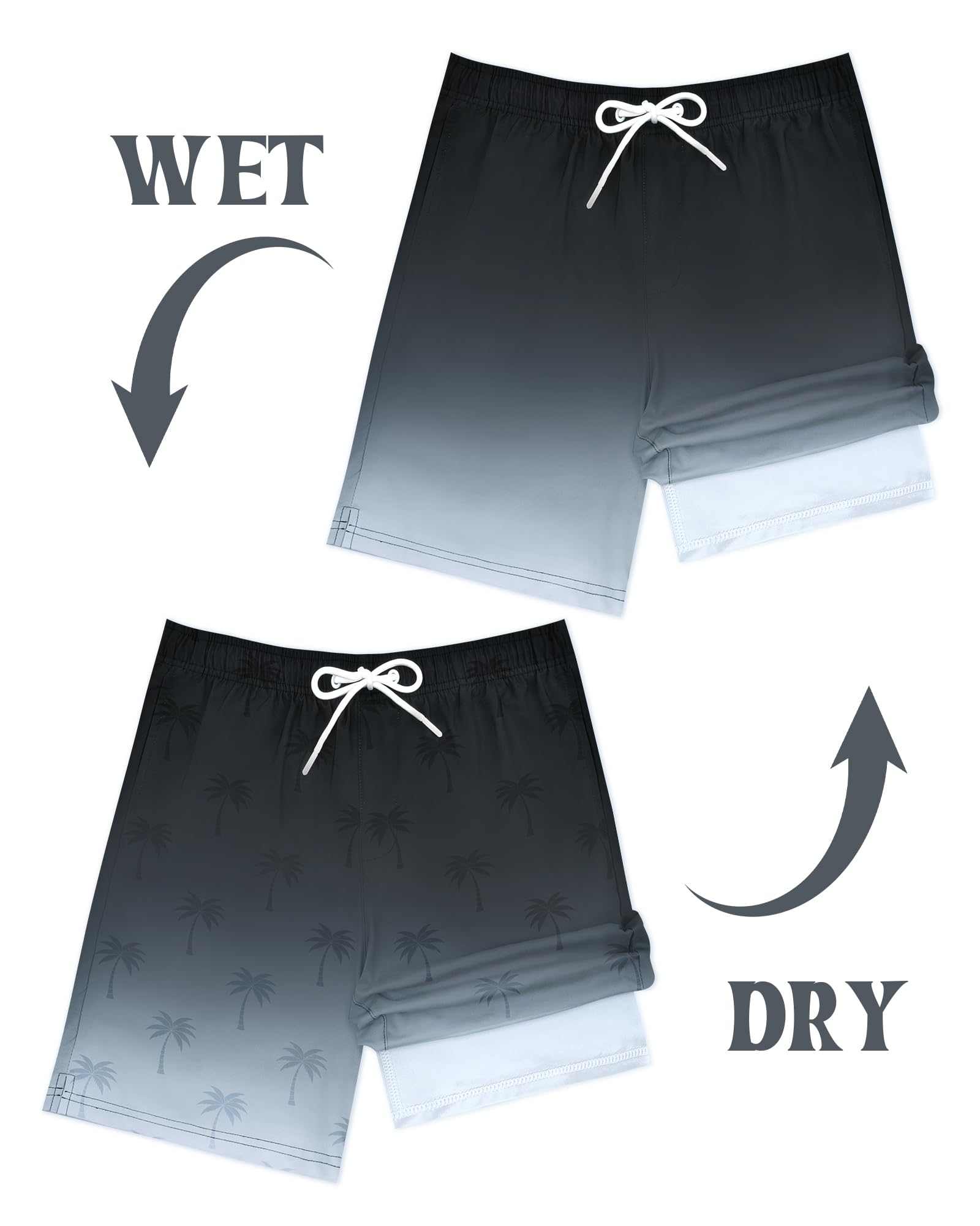 Resiprolty Color Changing Swim Shorts Mens Swim Trunks with Compression Liner Quick Dry Bathing Suits 7 Inch Inseam Men's Board Swimsuit Swimwear Dark Gray