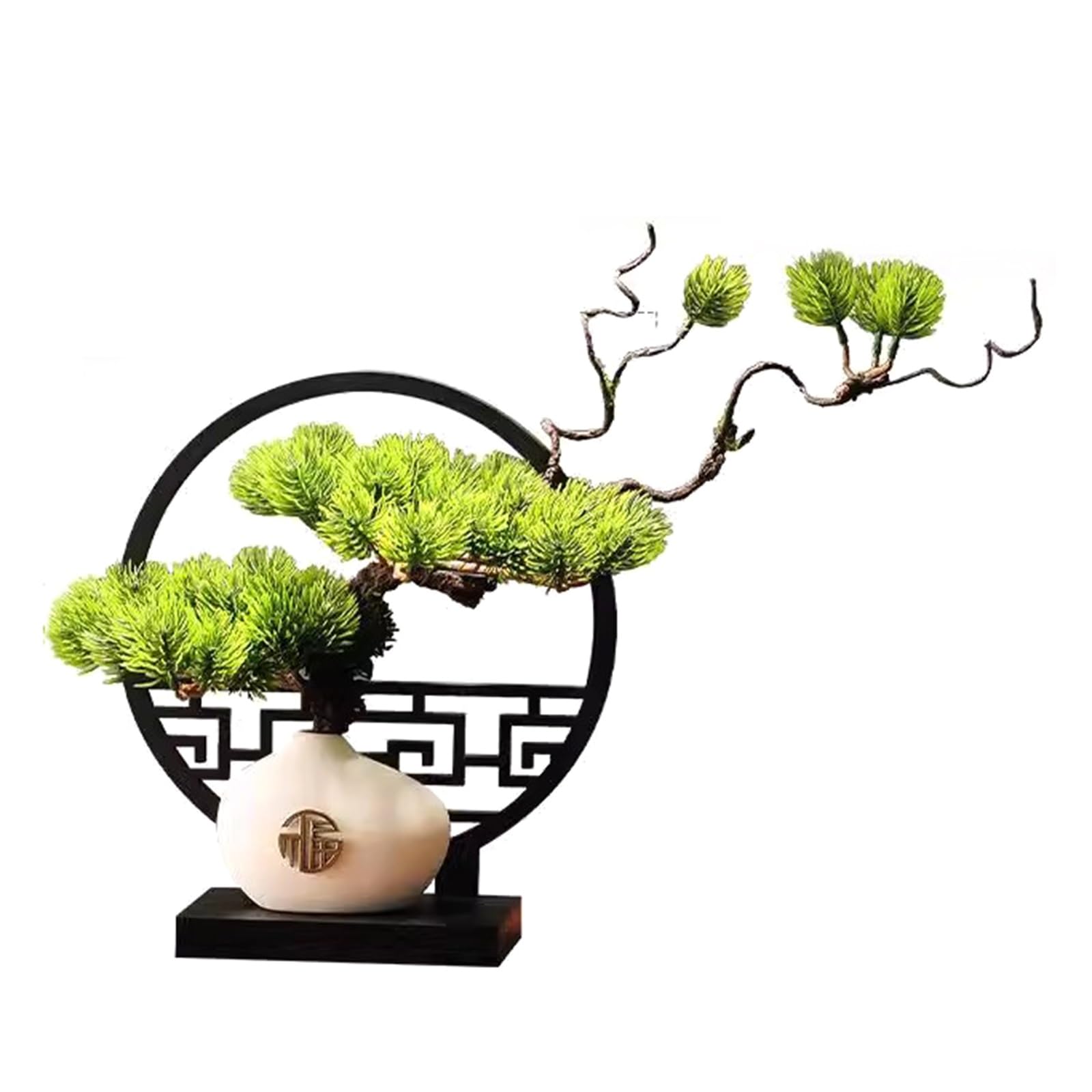 HCZKIUJY Artificial Bonsai Tree Simulation Welcome Pine Tree Bonsai Screen Decoration Zen Living Room Decoration Gateway Cabinet Office Fake Plant Decoration (A)
