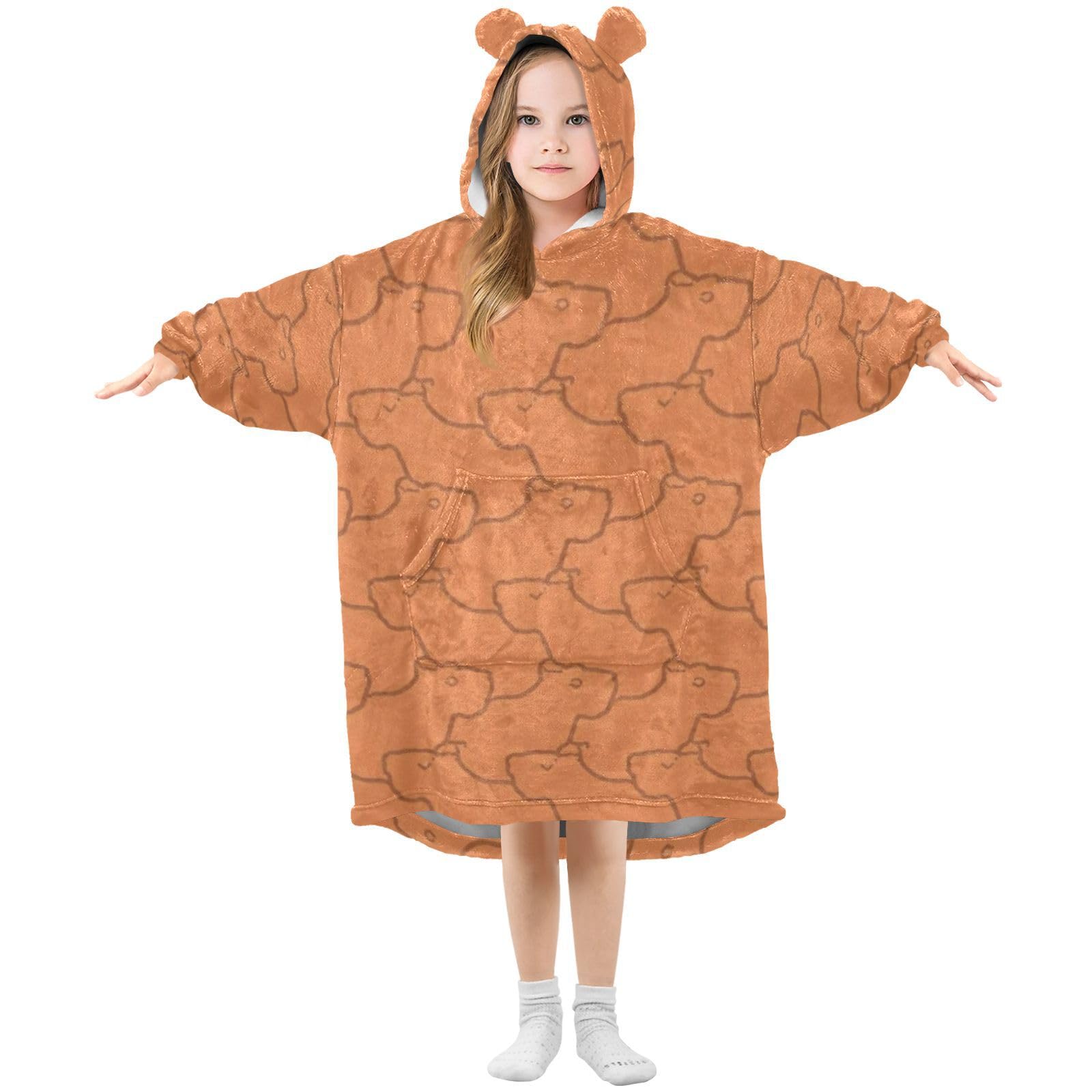 CEBUGI Capybara Pattern Wearable Blanket for Kids Blanket Hoodie with Kangaroo Pocket for Boys Girls age 3-14,S