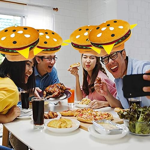 Miniatura 6 de ArtCreativity Divertido sombrero de hamburguesa, accesorio de disfraz de felpa suave, decoración de suministros de fiesta de pizza, talla única,