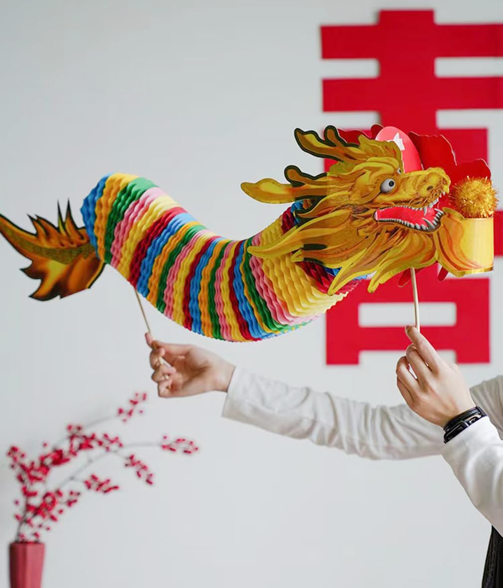 Decoración de papel colgante de dragón 3D (5 pies), guirnalda de dragón de año nuevo chino, serpentinas para fiestas, festival de primavera para niños, suministros de fiesta (grande)