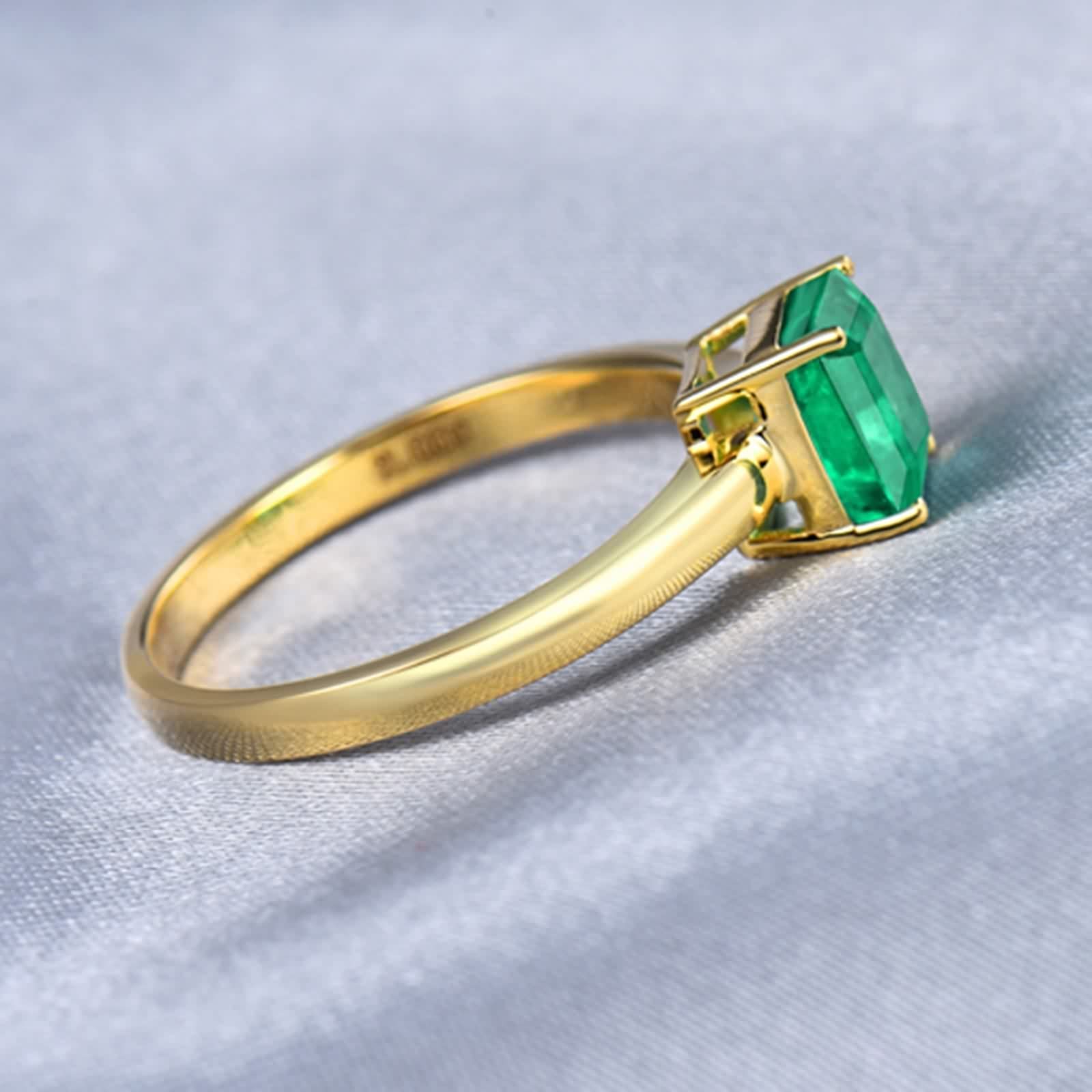 Anillo de Esmeralda, Alianzas de Boda Oro Amarillo Esposa Novia para El Aniversario de San Valentin