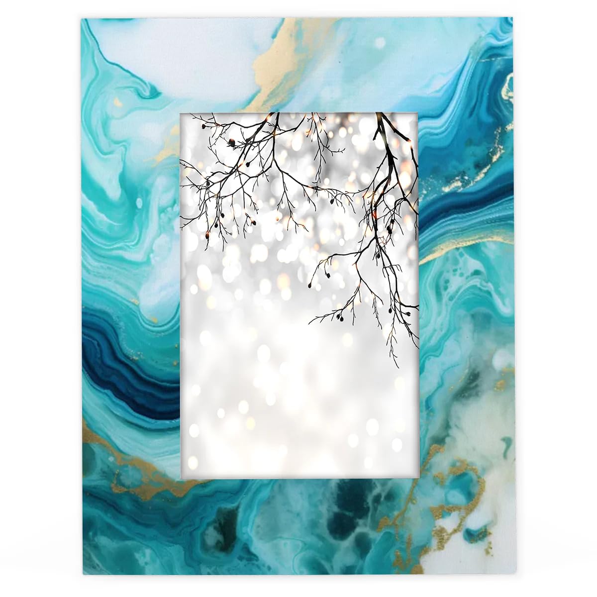Photo 1 of DXTKWL Teal Turquoise Liquid Marble Print 8x10 Picture Frame, Display Photos 7.5x9.5 without Mat, Elegant Picture Frames Collage Wall Home Gallery Decor