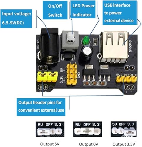 Miniatura 3 de Testeronics 7 en 1 kit de módulo de alimentación para Arduino y Raspberry Pi  2 módulos de fuente de alimentación de 3,3 V5 V  adaptador de