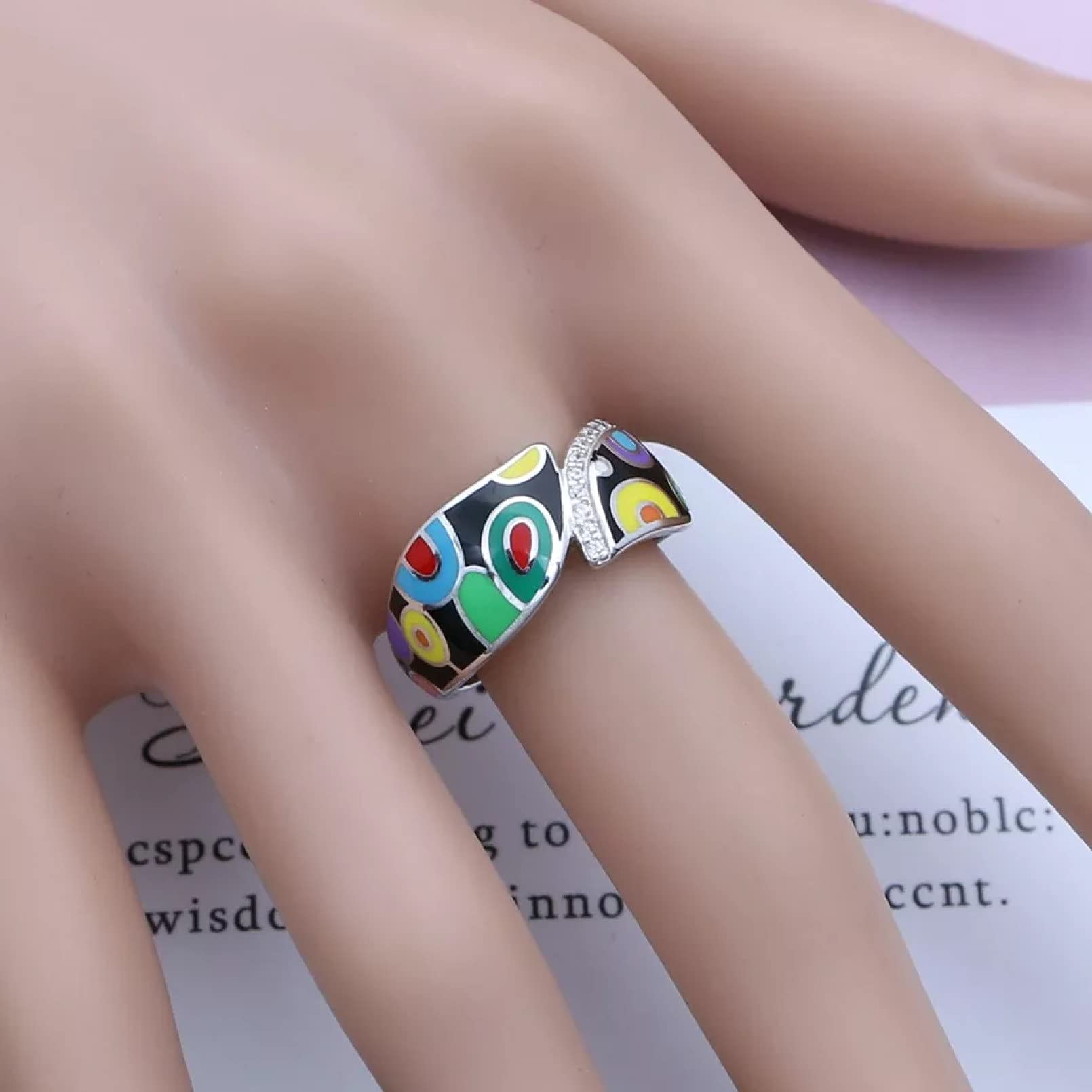 BAJIE Ehering Silberring Damen Mehrfarben Emaille Dekoration 925 Sterling Silber Han