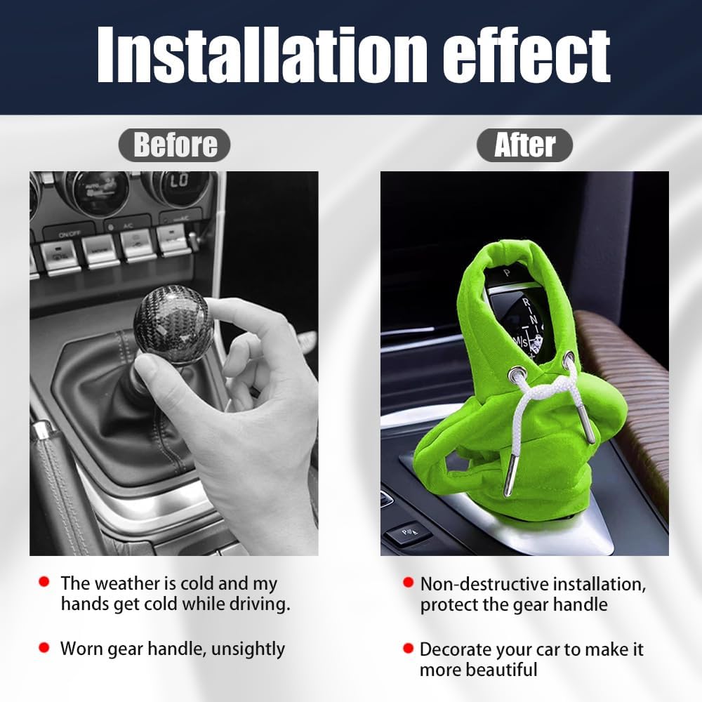 Gear Shift Hoodie, Car Gear Shift Cover, Car Shifter Stick Protector Decoration, Automotive Interior Accessories Mini Sweater Gears Shifter Knob Cover Universal for Most Vehicle (Green) image 4