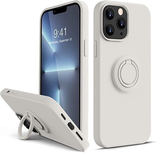 Thomo Funda compatible con iPhone 13 Pro Max, silicona líquida, soporte de anillo, forro de microfibra resistente a los arañazos, funda protectora