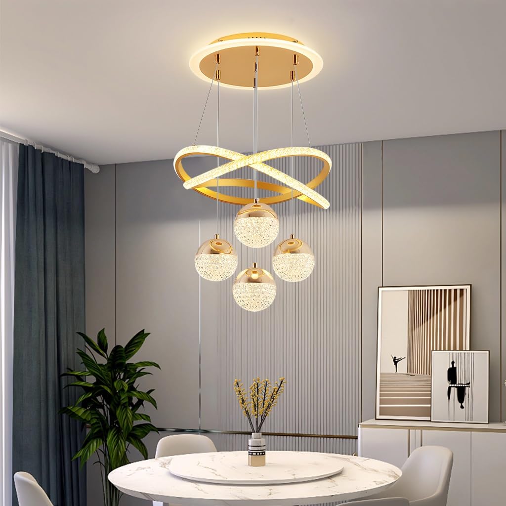 Lustre suspension LED moderne en acrylique finitions dorées éclairage décoratif élégant