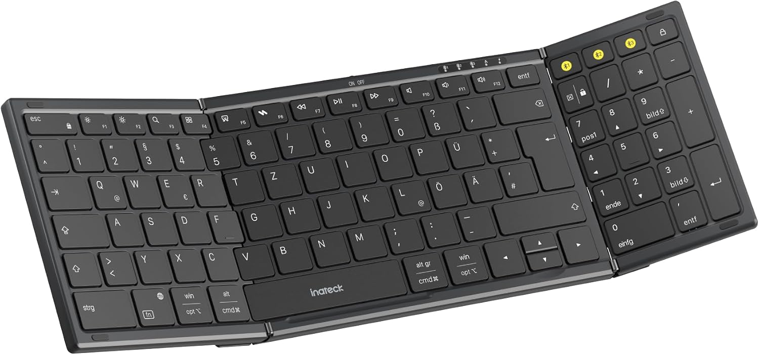 (-47%) Inateck tragbare Falttastatur, 3 Bluetooth Kanäle, mit Ziffernblock