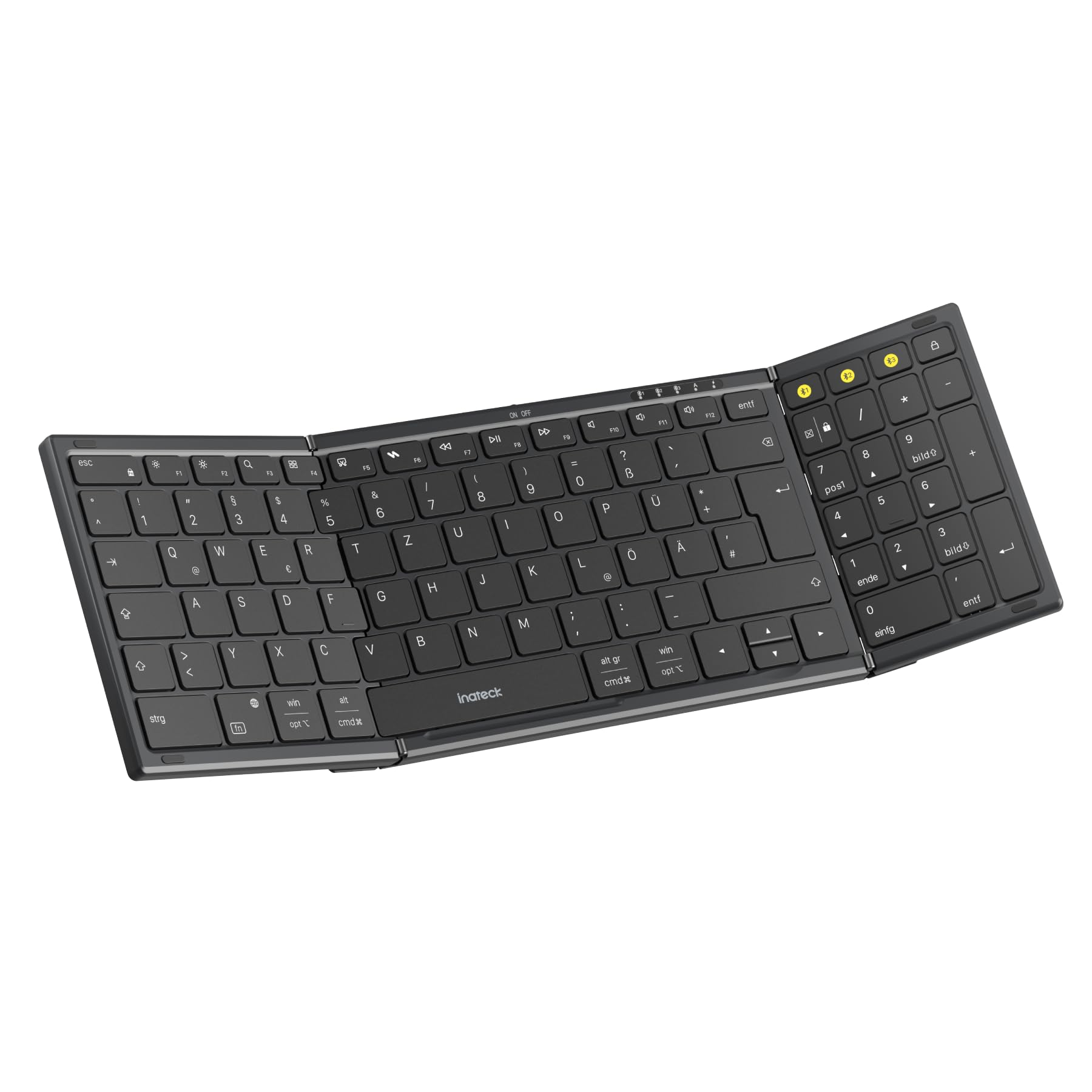 Inateck tragbare Falttastatur, 3 Bluetooth Kanäle, mit Ziffernblock