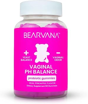 BEARVANA دعم درجة الحموضة المهبلية وصمغ البروبيوتيك للنساء | مكمل العافية النسائية والعناية الحميمة مع فيتامين C | نكهة الأناناس | 60 صمغ