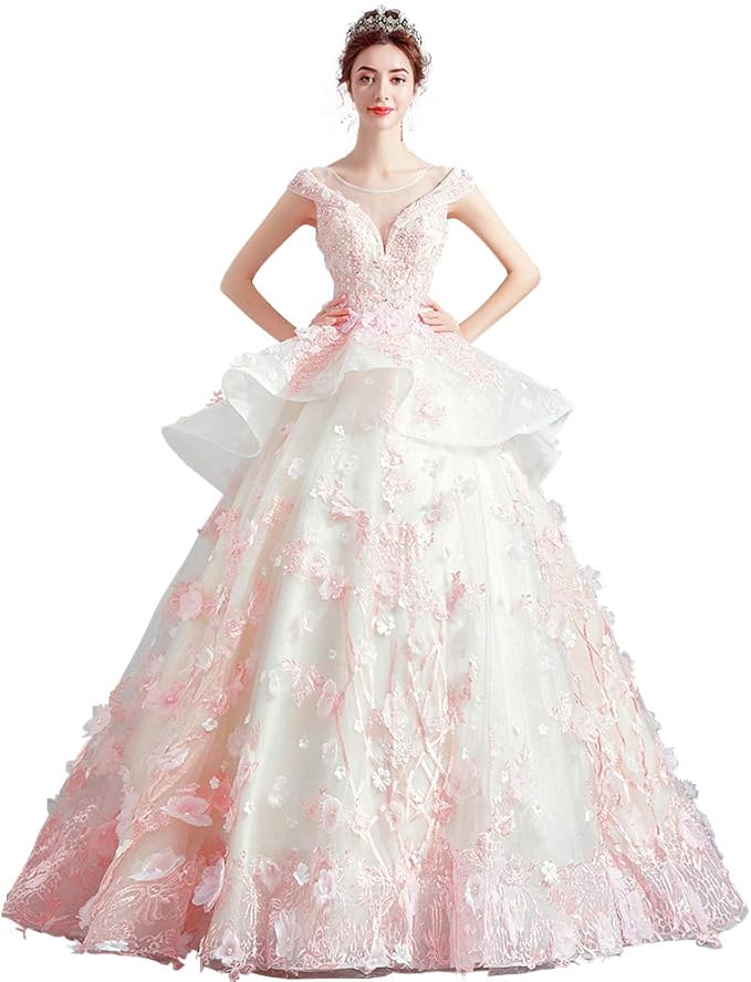 Amazon Hanamaya 姫系ドレス 花付き パーティードレス ふんわり シンデレラドレス かわいい 演奏会 発表会 ロングドレス ウェディングドレス 二次会 花嫁 フォーマル 結婚式 披露宴 演出服 カラードレス ドレス イブニングドレス 通販