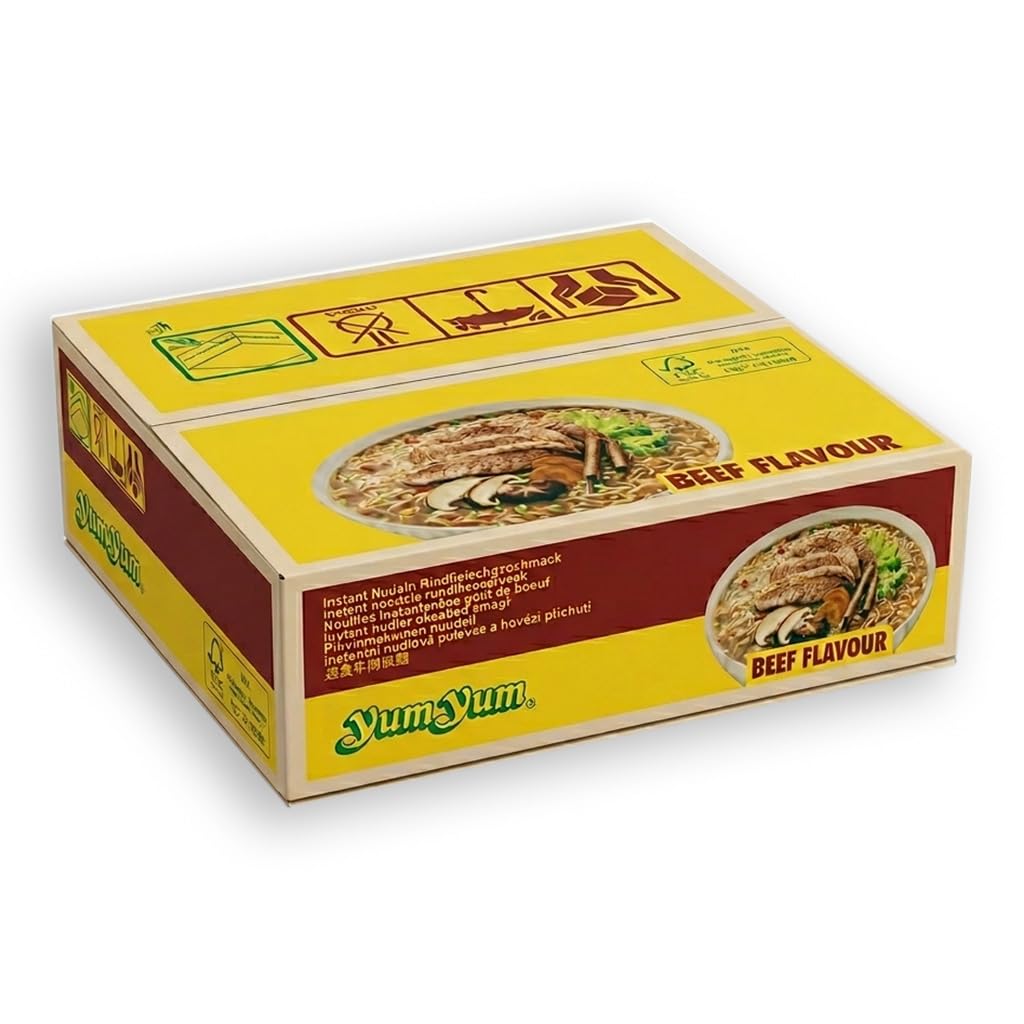 YumYum Beef Flavour 120x60g Asiatische Instant Nudeln mit Rindfleischgeschmack, sofortiger Genuss, authentisch thailändisches Aroma, als Snack, ideal mit Brokkoli & Champignons, Produktion in Thailand