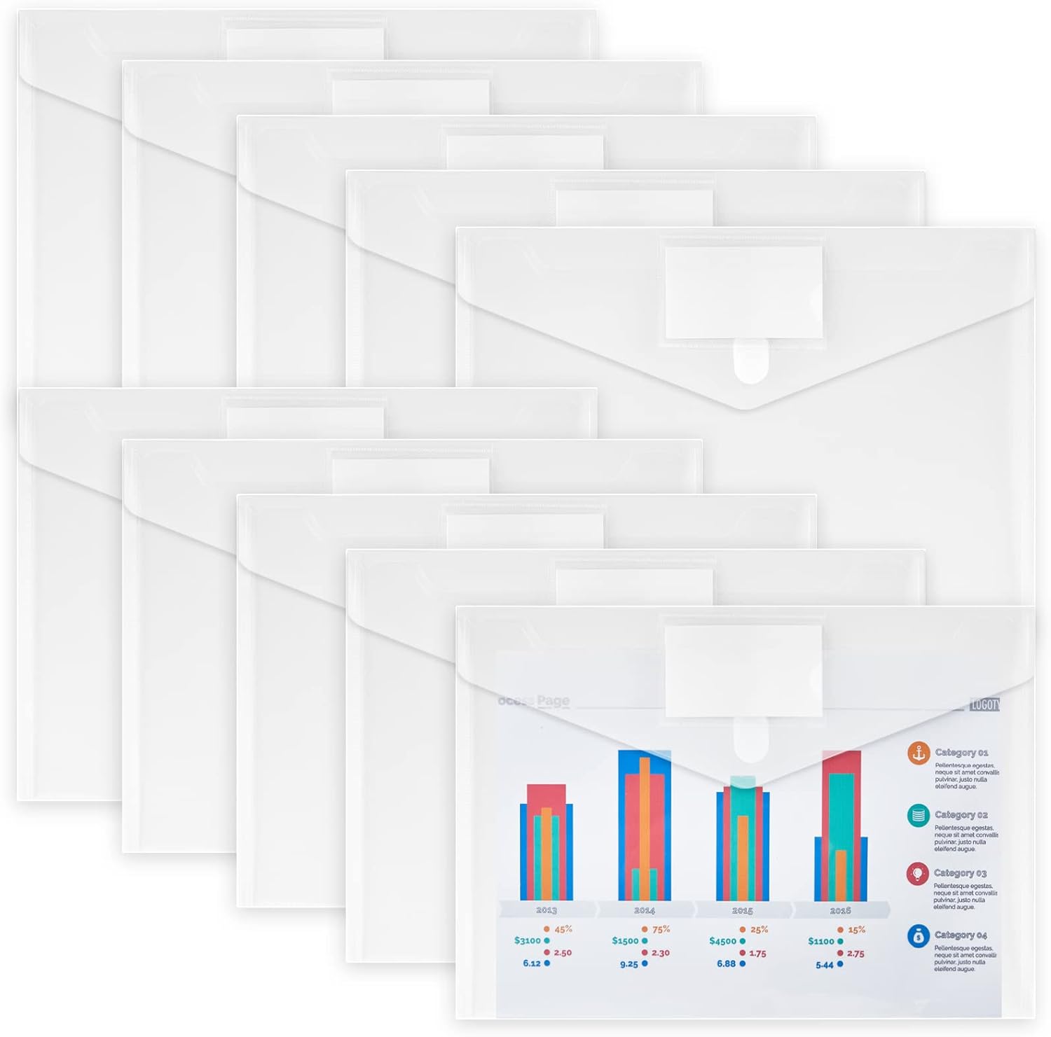 Jutieuo 10 Pack Plastic Envelopes Poly Envelopes, Plastic File Envelopes with Label Pocket, Clear Document Folders for School Home Work Office Organization, Transparent : Office Products