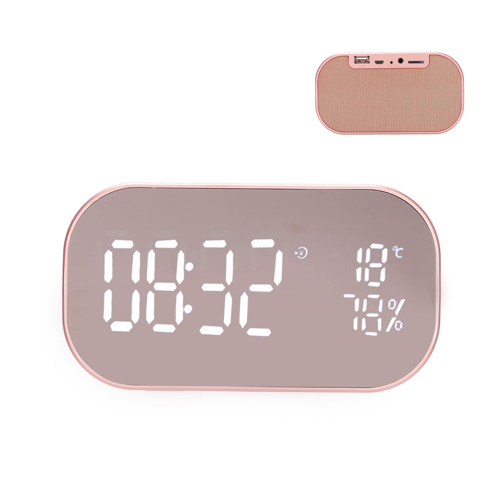Goshyda Reloj Despertador Digital, 2200mah Radio FM Reloj Despertador Multifunción, con Altavoz Bluetooth, con Antena Externa, para Dormitorio en Casa, Regalo para Niños(Oro Rosa)