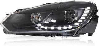 Car Headlights Compatible For VW Golf 6 Headlights Assembly Golf 6 Modified Gti Xenon Light R20 Tear Eye Day Running Light Head(L and R black)