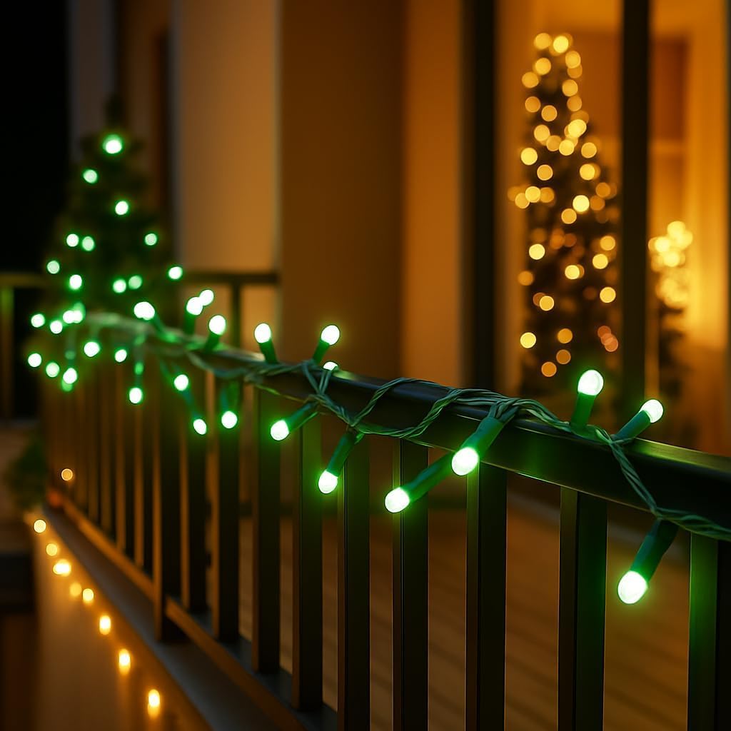 Elektronova Łańcuch świetlny 300 diod LED, 30 m, zielone światło, biały kabel, IP65, przedłużany, efekt błysku, girlanda bożonarodzeniowa, sklepy, balkon bożonarodzeniowy