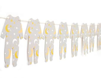 Festiko® Twinkle Twinkle Baby Shower Decoration Banner – Over The Moon Theme Bodysuit Banner with Moon & Star Design – DIY Hanging Decoration for Baby Shower & Welcome Baby Party