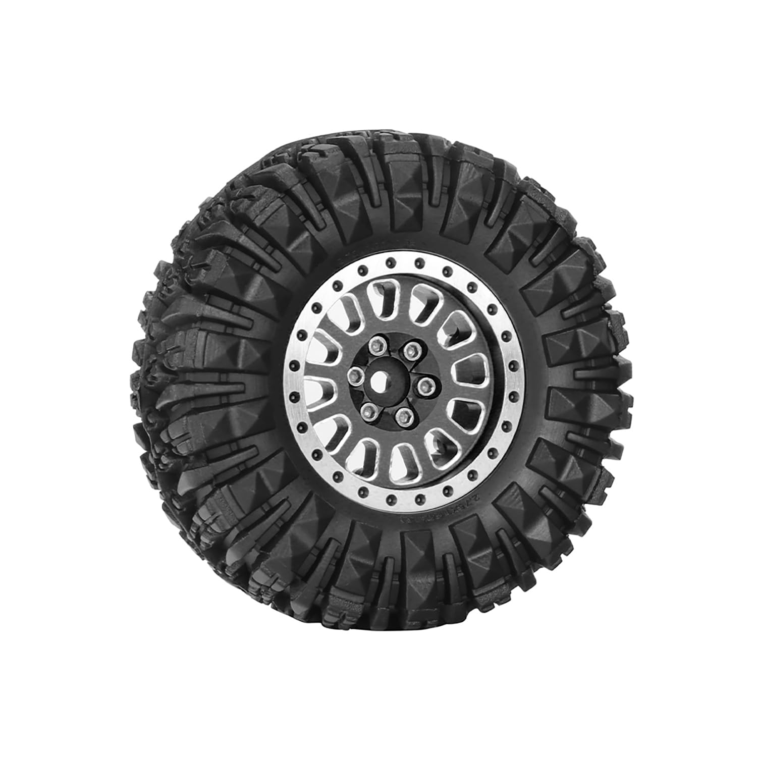 KINGCOO 4PCS 1.33" Aluminum Alloy Beadlock Wheel Rims All-Terrain Tyre 70mm Rubber Tires Set including 5mm & 7mm Hex for 1/12 1/14 1/18 1/24 RC Rock Crawler Car Upgrade Parts (B-Black) - Image 4