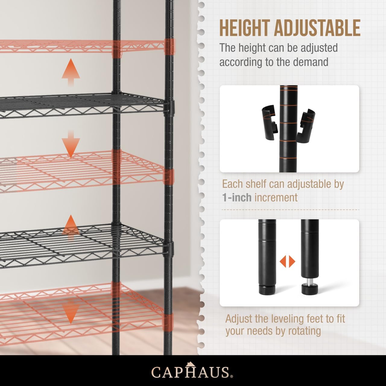 CAPHAUS NSF Adjustable Shelves Metal Wire Shelving Unit w/Liners, Kitchen Storage Shelving, Metal Steel Storage Shelving, Garage Shelving Storage Organizer, Utility Shelf, 4-Tier No Wheels, Silver