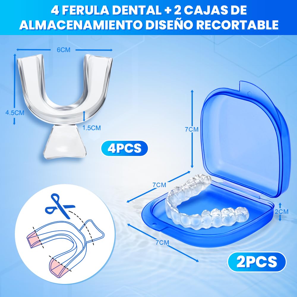 Kit de Protección Dental 4Pcs, Férula Descarga Bruxismo, Protector Bucal Para Dormir, Material Termoplástico
