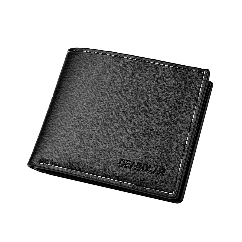 Carteira masculina casual dobrável – Porta-cartões de couro fino com vários bolsos, Preto, Moderno
