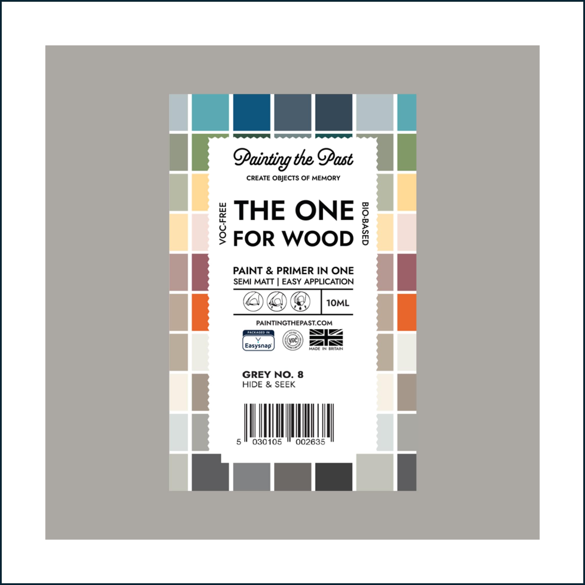 Painting The Past Grey No. 8 Hide & Seek The One For Wood Paint & Primer 10Ml (Sample) | Semi Matt Finish, Bio-Based & Voc-Free Formula For Wooden Furniture & Surfaces | Durable & Easy Indoor Home Decorating