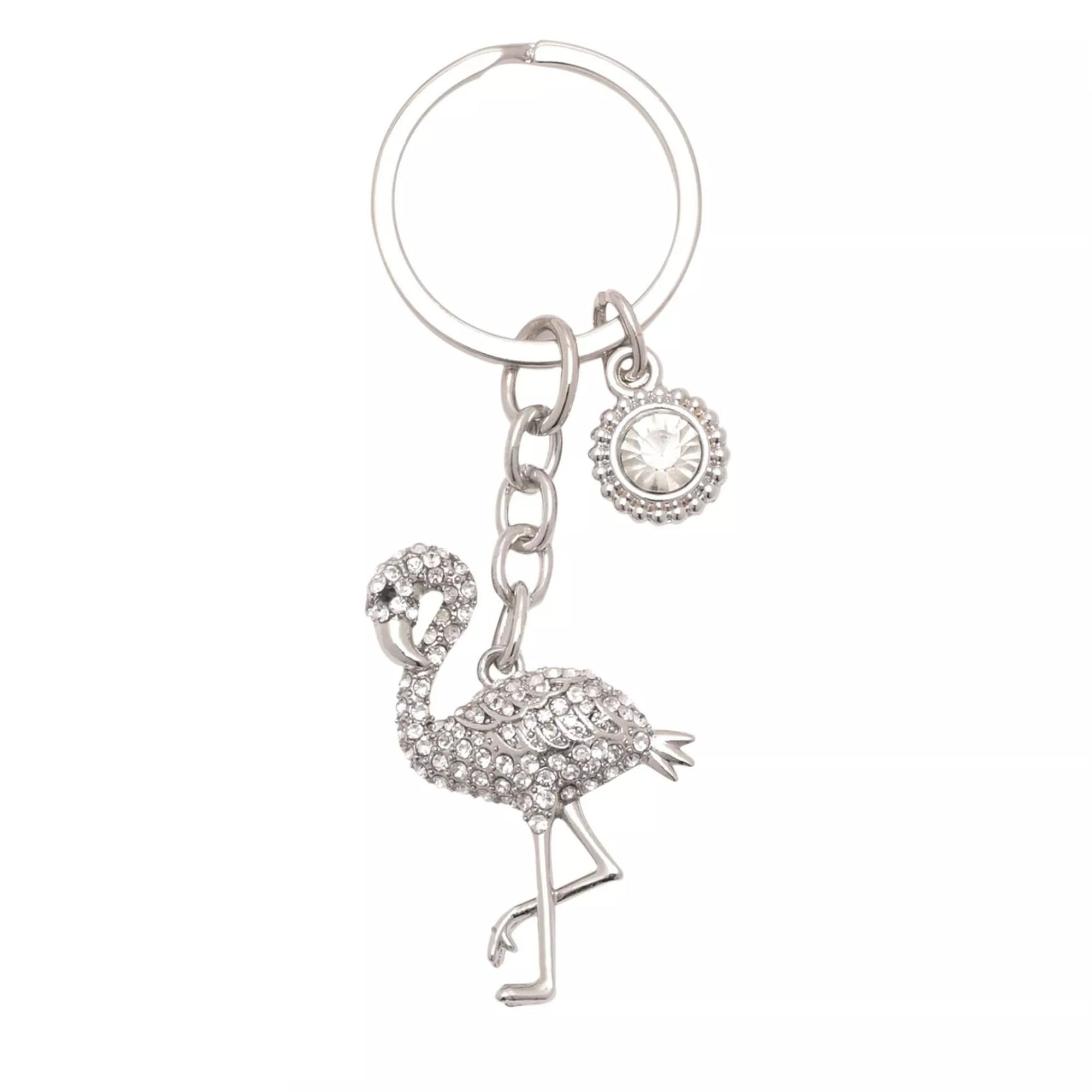 Widdop & Co. Flamingo Crystal Keyring - Silver Charm Sentimental Keepsake Gift for Her, Daughter, Granddaughter or Friend