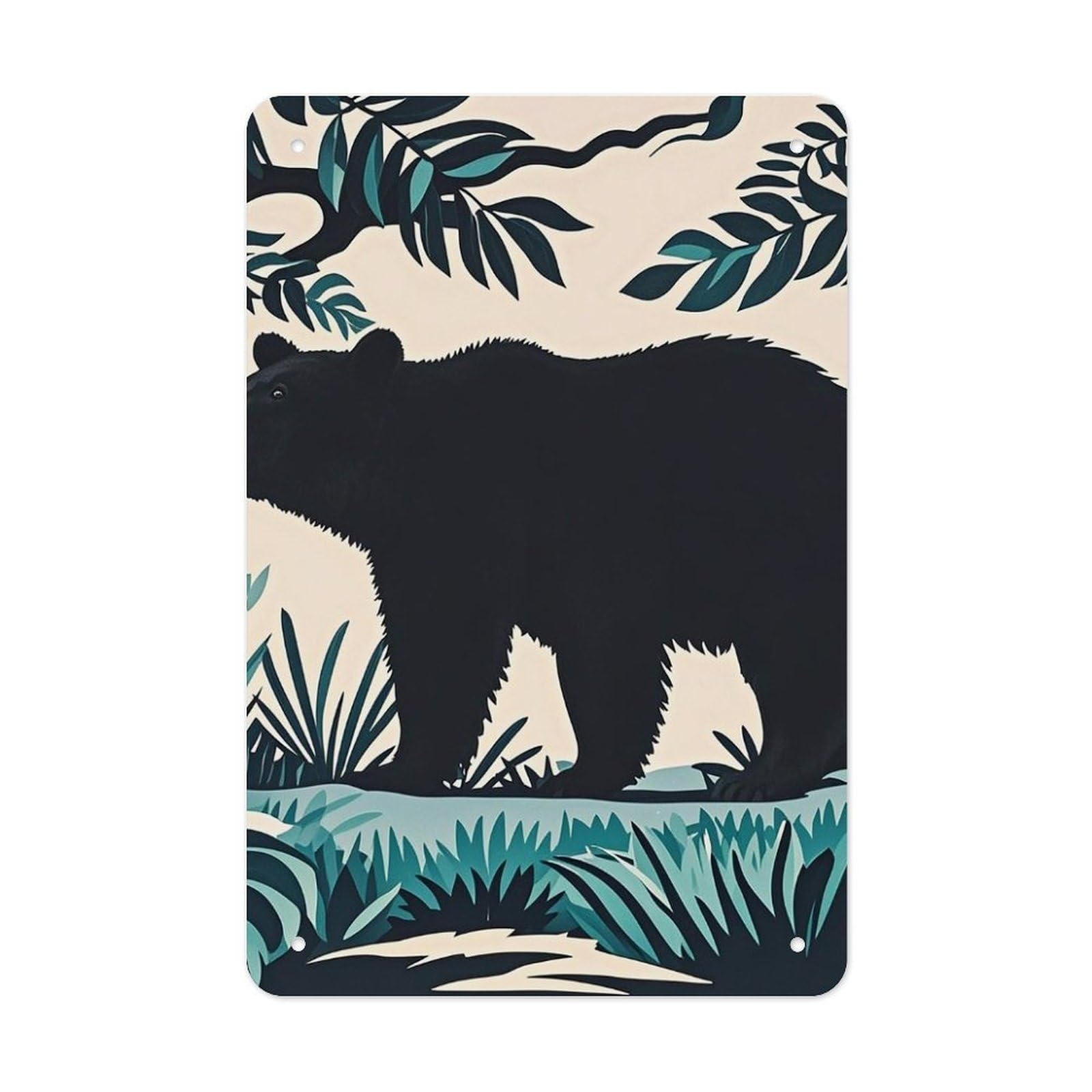QMNLKH Bear Silhouette Plaques for Wall Decor, Personalized Metal Tin Sign for Home, Multifunctional Poster for Office, Fashion Painting for Hallway, Wall Art Pictures, 7.9x11.8Inch